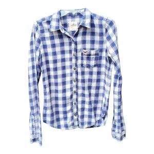 Hollister Womens Long Sleeve Blue White Pink Plaid Button-Down Shirt - Size S